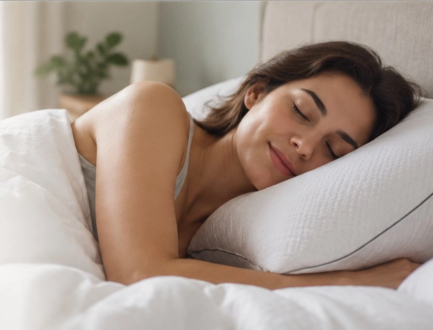 Woman sleeping on an ergonomic pillow